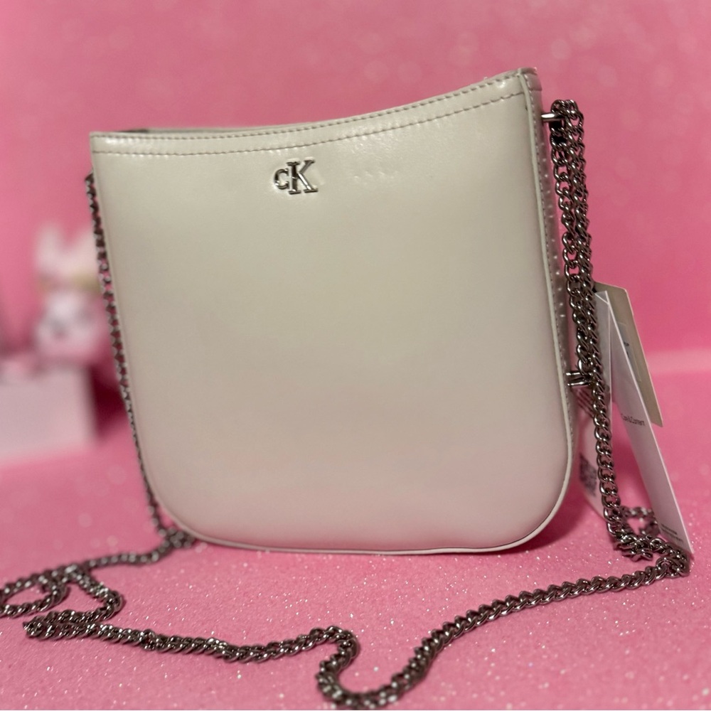 Calvin Klein Monogram Chain Saddle Bag - Lily White (NWT)